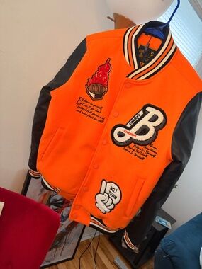 Men's Orange & Black Letterman Varsity Bomber Jacket